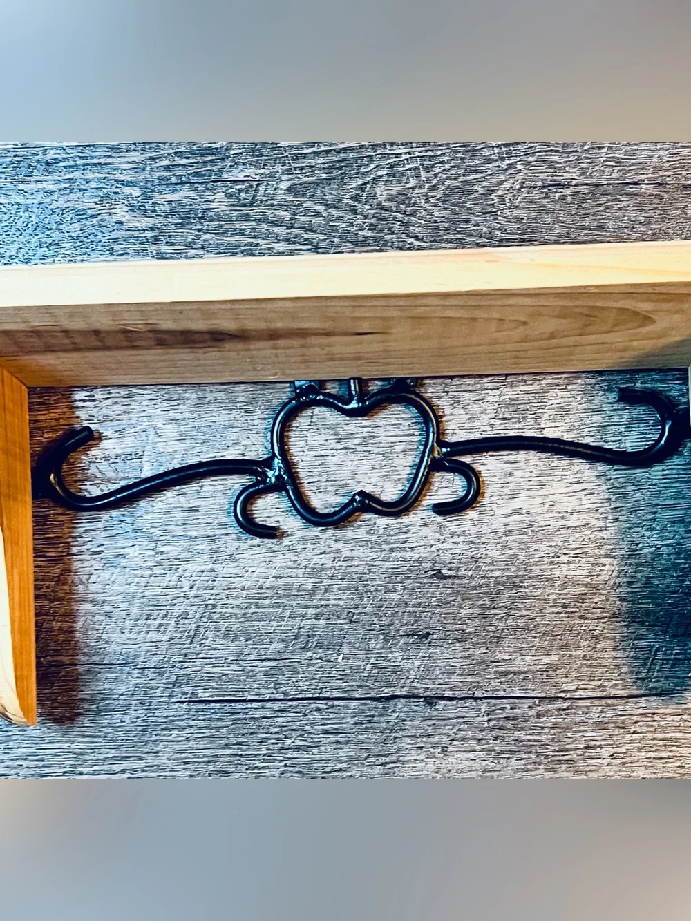 Rustic Wood Wall Shelf Apple Metal Hooks Farmhouse Country Decor